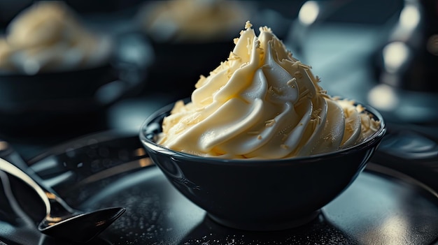 Dessert con lamponi e panna montata su un piatto