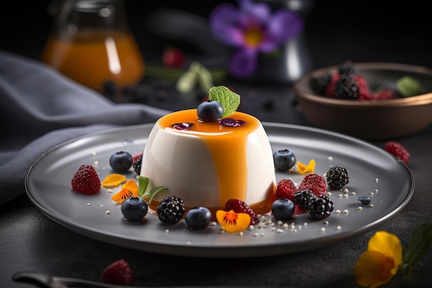 Dessert di panna cotta Illustrazione AI GenerativexA