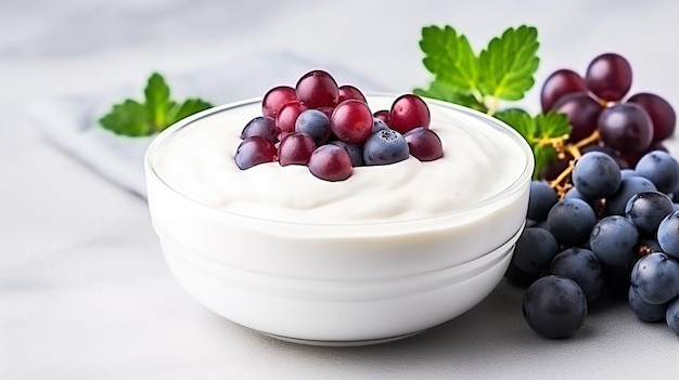 Dessert Di Yogurt Vegetale Con Uva In Una Ciotola Una delizia deliziosa