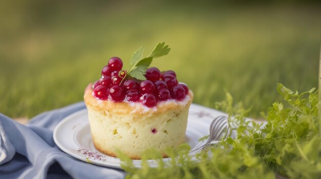 Dessert Symphony Piece of Souffl Cake con rametti di ribes rosso Eleganza culinaria