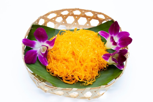 Dessert tailandese Foi Thong Filetti di tuorlo d'uovo d'oro