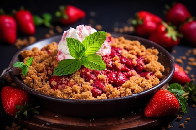 Dessert vegano con crumble di fragole