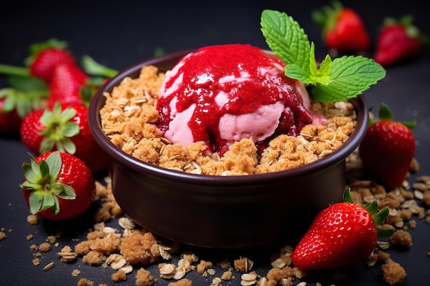 Dessert vegano con crumble di fragole