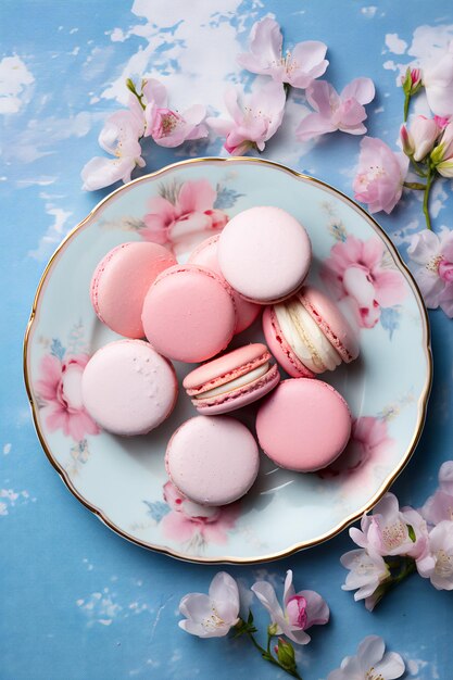 Desserti di mandorle in stile barbiecore florale popolare rosa e blu pastello