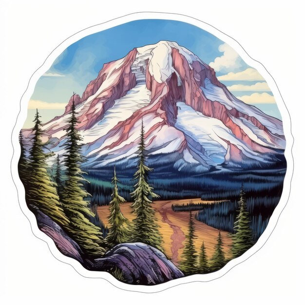 Detailato Mount Rainier Pittura adesivo Realistico Die Cut Design