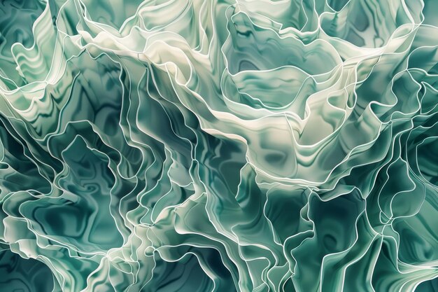 Detailed close up of a green and white wavy pattern creating an intricate and mesmerizing design Intricate network of lines creating mesmerizing marble texture