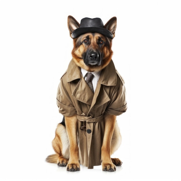 Detective cane pastore tedesco su sfondo bianco ai generativa