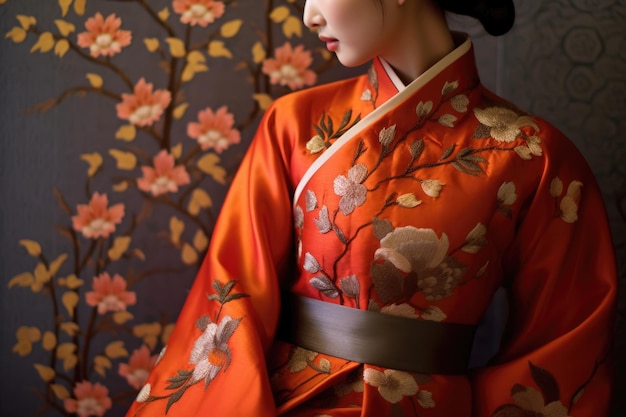 Dettagli intricati di ricamo su un hanbok creato con ai generativo
