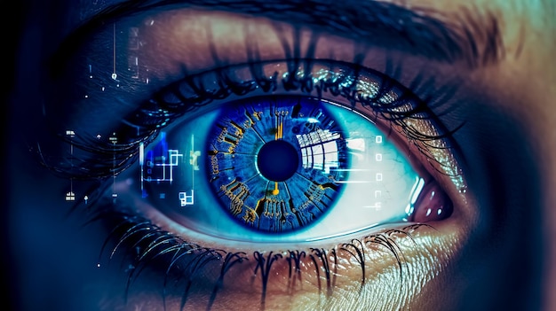 Dettaglio creativo dell'occhio umano realizzato con IA generativa