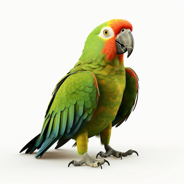Dettaglio del pappagallo di medie dimensioni in vista completa Isolato su sfondo bianco Generativo Ai