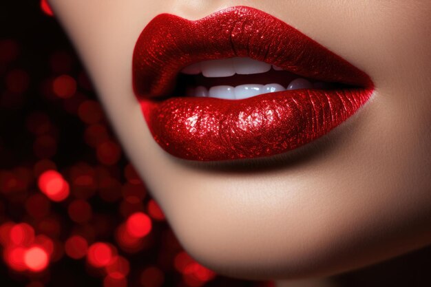 Dettaglio del trucco delle labbra rosse di bellezza Concetto di make up Illustrazione AI generativa di bacio