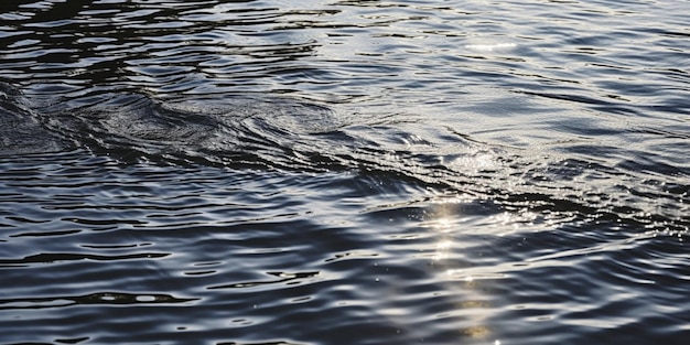 Dettaglio della superficie dell'acqua dell'acqua riflettente della luce solare del lago IA generativa