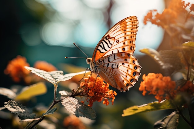 Dettaglio intricato Farfalla appollaiata su una pianta