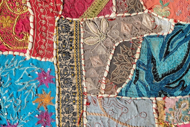 Dettaglio vecchio tappeto patchwork Close up India