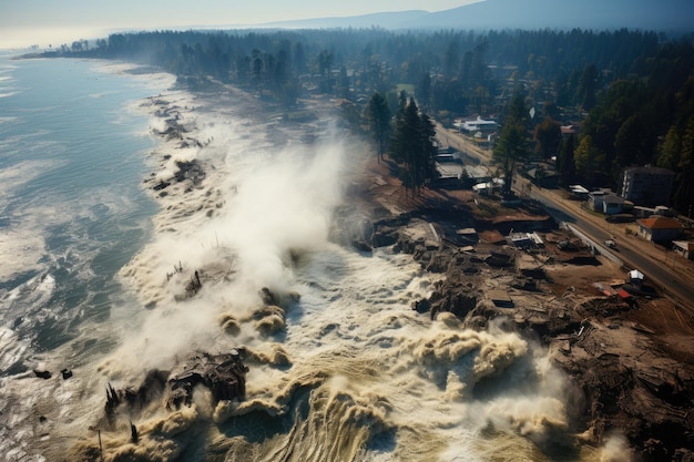 Devastante tsunami che ritrae l'immensa distruzione e il caos che ha lasciato dietro di sé