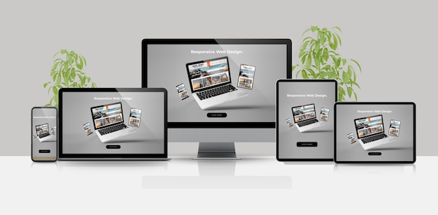 Devices mock-up responsive website 3d rendering