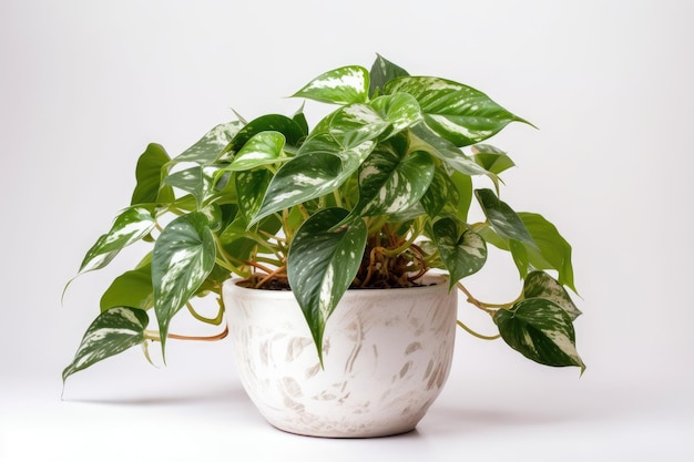 Devils Ivy Epipremnum Aureum in un vaso bianco su sfondo bianco IA generativa