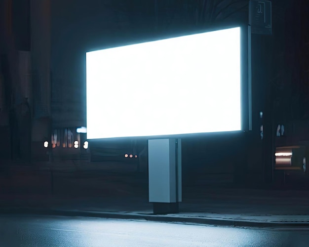 Di notte si illumina un cartellone con uno schermo bianco.