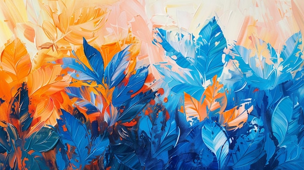 di un dipinto di un campo di fiori colorati con fiori arancione e blu generativo ai