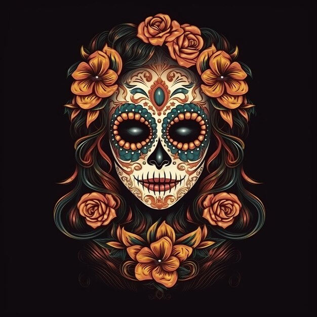 Dia de los muertos Maxican maschera ragazza Generative Ai