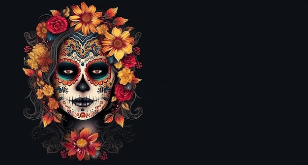 Dia de los muertos Maxican maschera ragazza Generative Ai