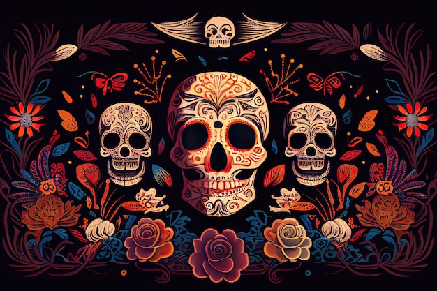 Dia De Los Muertos Sfondo Day of the Dead Bones Skull Ornament Holiday Wallpaper generativo ai