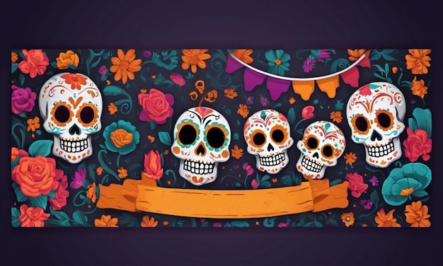 Dia de muertos Day of dead concetto con vibrante teschio di zucchero