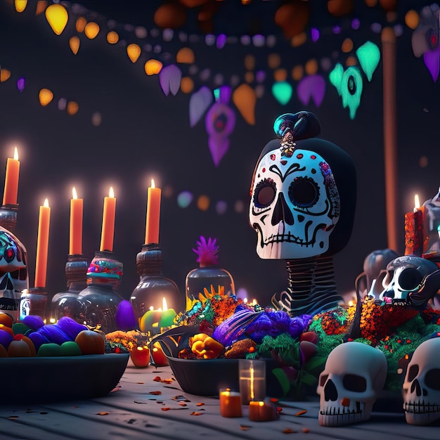 Dia de muertos elementi illustrazione IA generativa