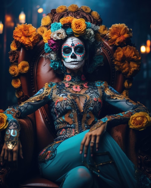 Dia de Muertos La Catrina su una sedia