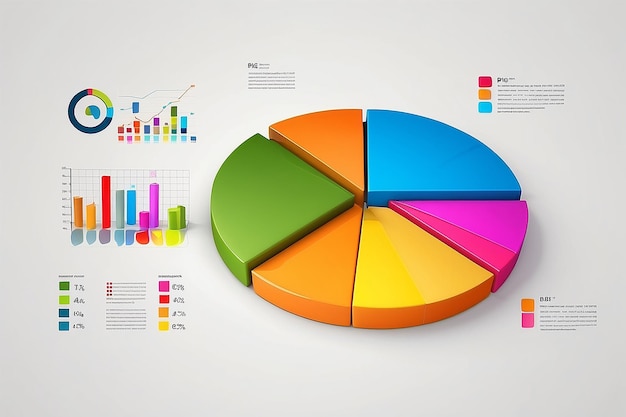 Diagramma a torta multicolore con grafici a barre illustrazione 3D