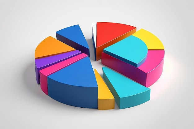 Diagramma a torta multicolore con grafici a barre illustrazione 3D