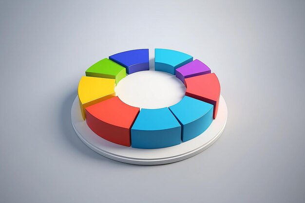 Diagramma a torta multicolore con grafici a barre illustrazione 3D