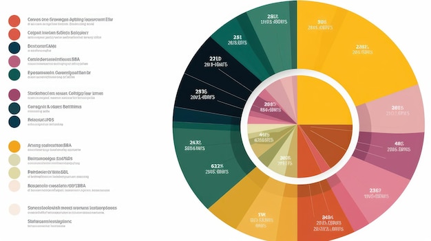 Diagramma a torta schematico con settori colorati che illustrano il consumo di energia e le emissioni di anidride carbonica in varie attività umane Energia rinnovabile e riciclaggio Layout infografiche