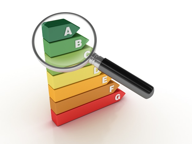 Diagramma di efficienza energetica con lente d'ingrandimento