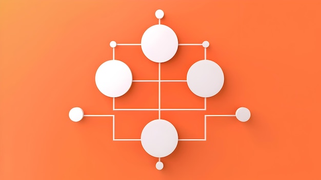 Diagramma geometrico minimalista con cinque sezioni distinte su uno sfondo arancione vibrante