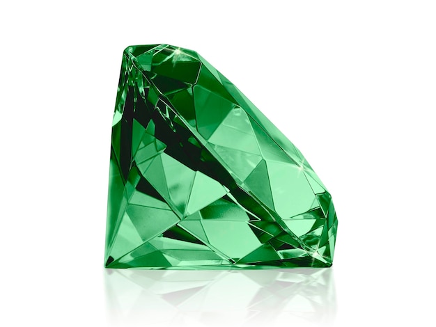 Diamante abbagliante verde su sfondo bianco