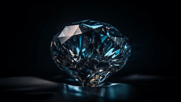 Diamante blu su sfondo nero con bokehgenerative ai