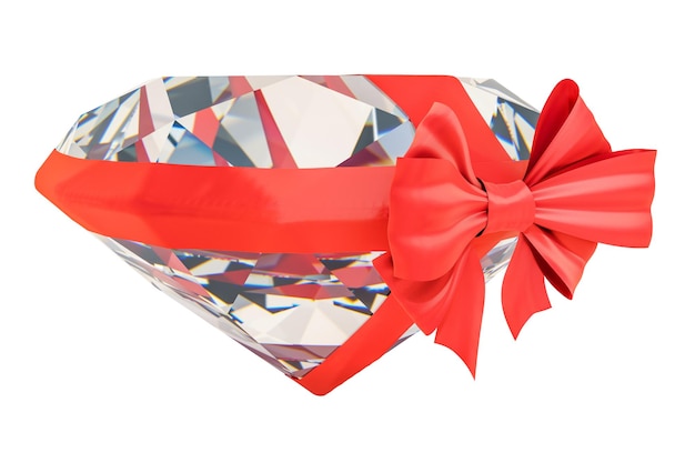 Diamante con fiocco rosso e nastro concetto regalo rendering 3D