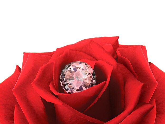 Diamante su un fiore di rosa