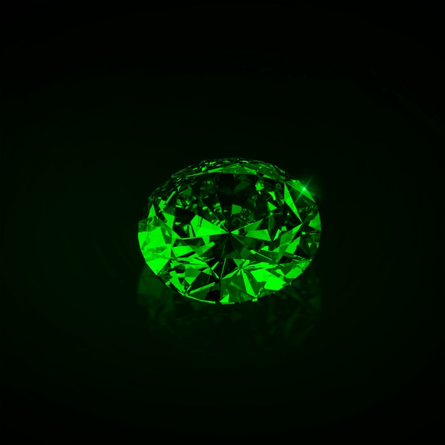 Diamante verde abbagliante su sfondo nero rendering 3D