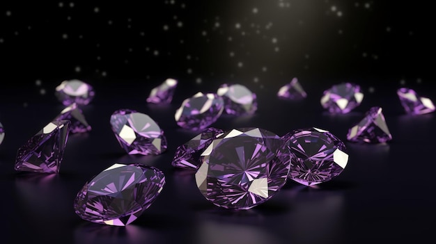 Diamanti scintillanti su sfondo viola scuro