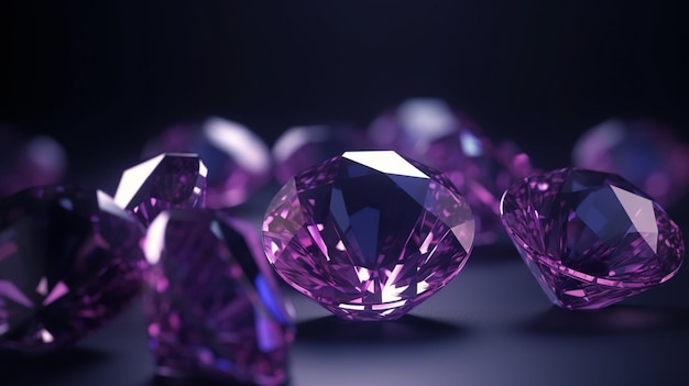 Diamanti scintillanti su sfondo viola scuro
