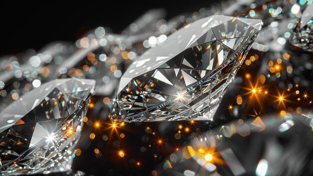 Diamanti scintillanti su uno sfondo scuro con riflessi di luce
