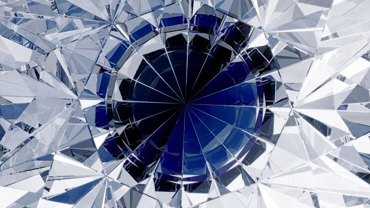 Diamond closeup refractions with dispersion. 3d illustration.