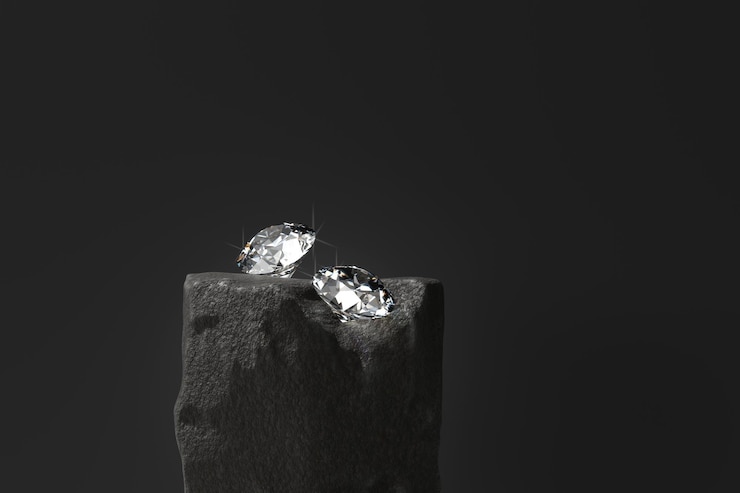 Diamonds group placed on roughn background 3d Rendering