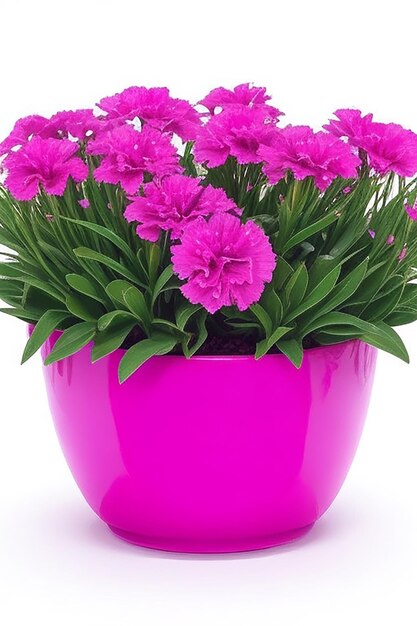 Dianthus mini di garofano viola in un vaso di fiori colorati Flowering carnation plantai generato