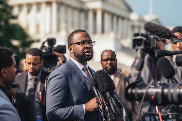 Dibattiti politici e promesse di campagna politico afroamericano parla a molti giornalisti facendo regolarmente dichiarazioni rumorose promette una vita migliore se viene eletto