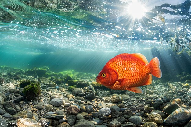 Dice vivace che nuota nelle acque poco profonde del fiume