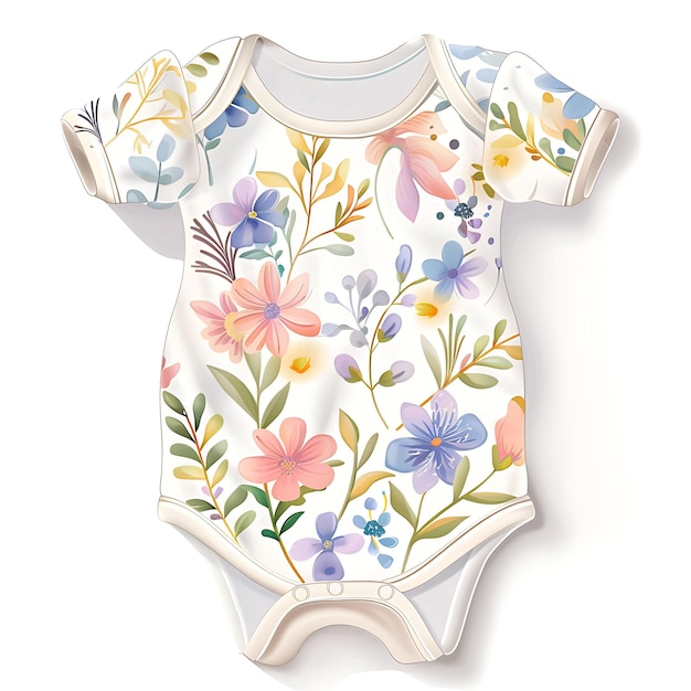 Die Cut Onesie con tasche a forma di fiore con un giardino Illustrazione piatta creativa Abbigliamento per bambini