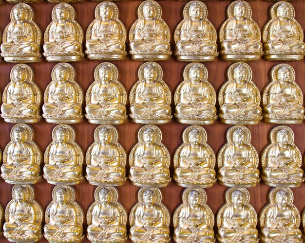 Diecimila Buddha d&#39;oro allineati lungo il muro del tempio cinese